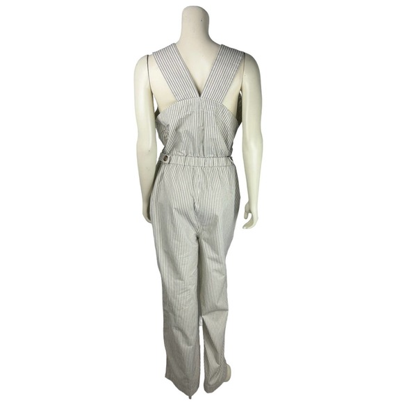 NEW Everlane Stripe Sleeveless Jumpsuit 10 Fatigue Apron Pockets Elastic Waist - Picture 4 of 12